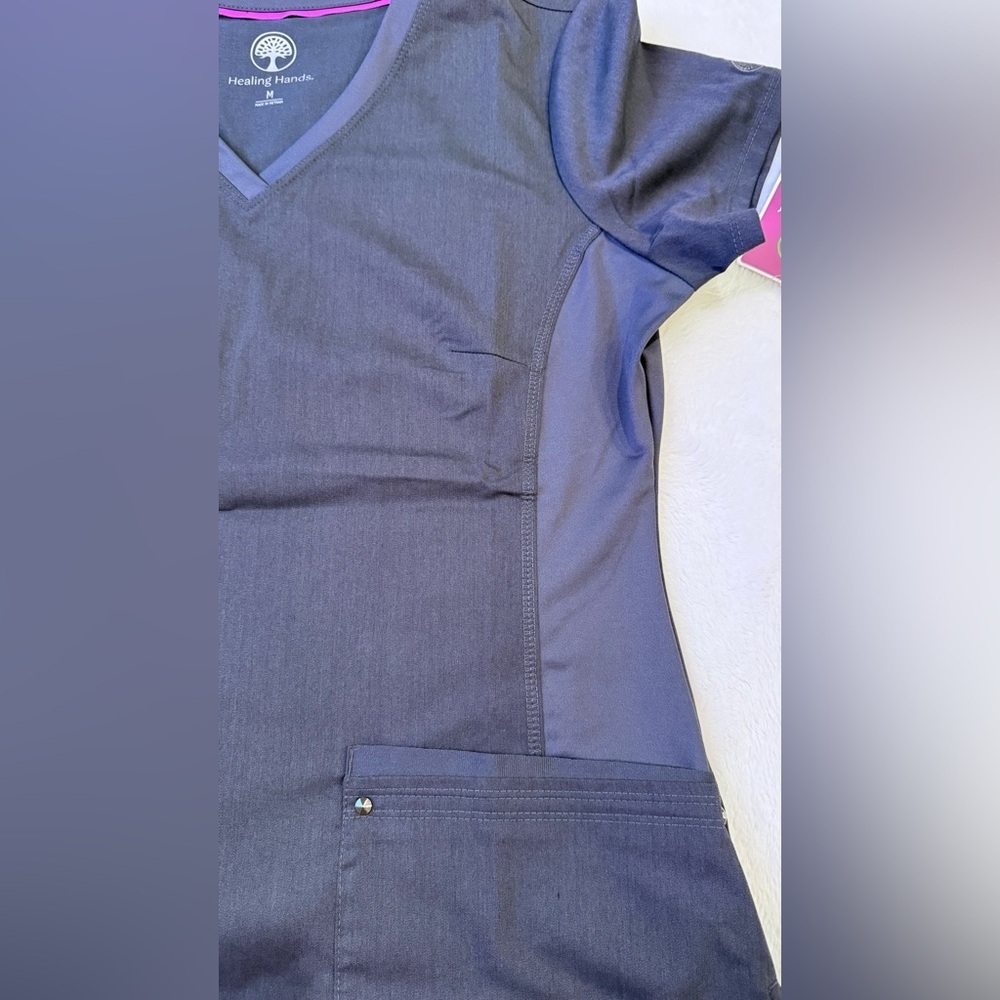 Healing Hands Women's Pewter Grey V-Neck Top - Picture 5 of 9